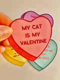 Cat Valentine's heart vinyl sticker candy heart kitten new pet Valentine day cute funny decal gift snarky laptop journal notebook present