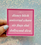 THEME PARK- Universal, Six Flags, Dollywood Sticker