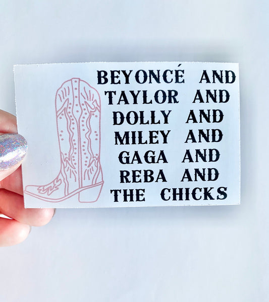 Beyonce Swift sticker Cowboy Carter Dolly Parton Miley Gaga Reba vinyl decal