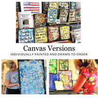 a collage of photos of canvass with words on them