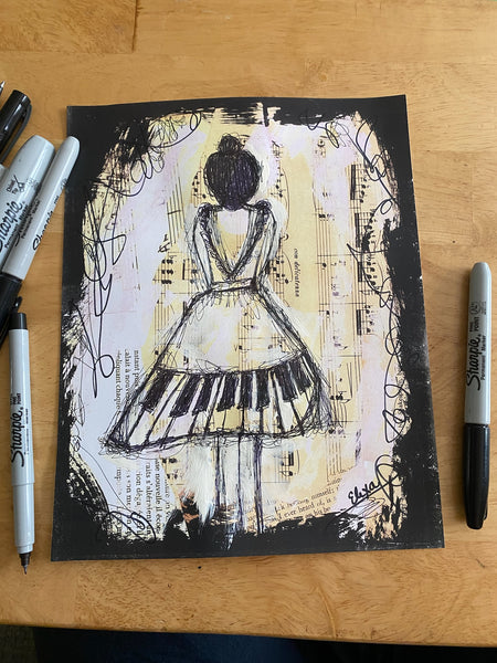 MUSIC Piano dress ballerina girl illustration - ART