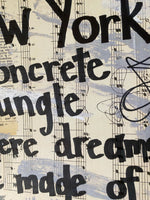 ALICIA KEYS JAY Z "In New York concrete jungle where dreams are made of" - ART PRINT